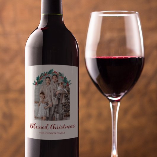 Personalisiertes Weihnachtskranz-Foto-Weinetikett Weinetikett