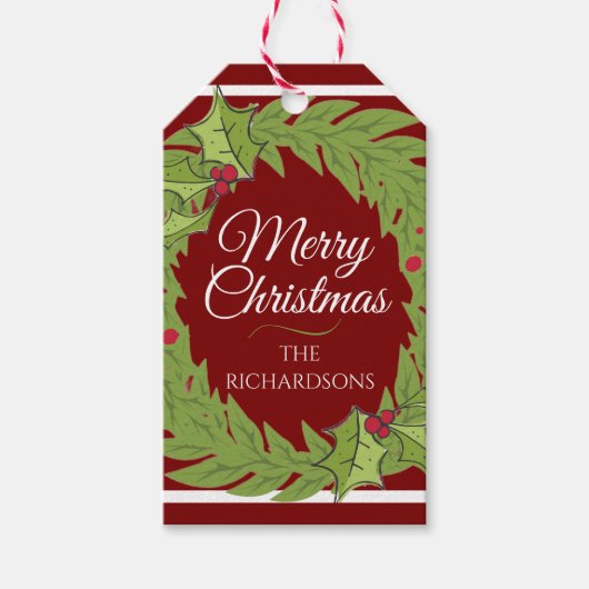 Personalisiertes Weihnachtskranz-Rot Geschenk-Tag Geschenkanhänger (Vorderseite)