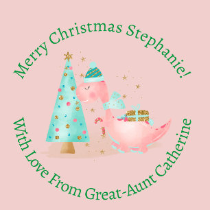 Personalisiertes Weihnachtsmädchen Dinosaur Pink Geschenkpapier