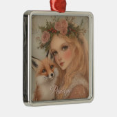 Personalisiertes Weihnachtsmädchen & Fox Keepake Ornament Aus Metall (Rechts)