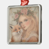 Personalisiertes Weihnachtsmädchen & Fox Keepake Ornament Aus Metall (Links)