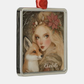 Personalisiertes Weihnachtsmädchen und Fox Ornament Aus Metall (Rechts)