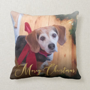 Personalisiertes Weihnachtsmann-Foto Gold-Script Kissen