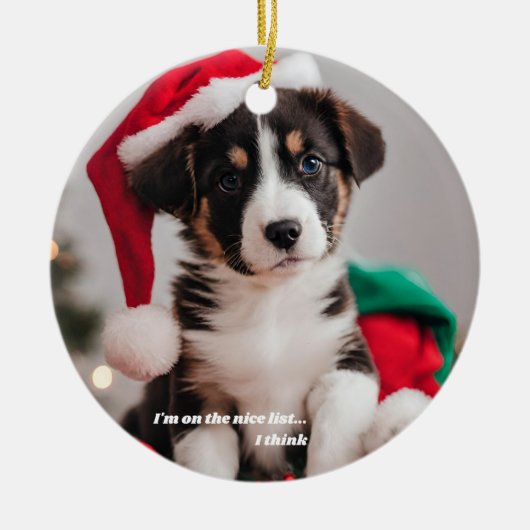 Personalisiertes Weihnachtsmann-Foto Keramik Ornament (Vorne)