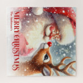 Personalisiertes Weihnachtsmann- und Rudolph-Kinde Puzzle (Horizontal)