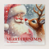 Personalisiertes Weihnachtsmann- und Rudolph-Kinde Puzzle (Vertikal)
