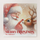 Personalisiertes Weihnachtsmann- und Rudolph-Winte Puzzle (Vertikal)