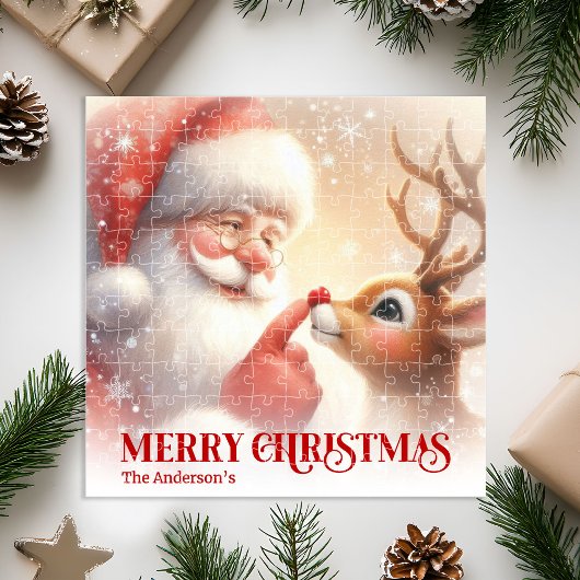 Personalisiertes Weihnachtsmann- und Rudolph-Winte Puzzle