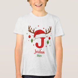 Personalisiertes Weihnachtsmonogramm J Santa Hut Tri-Blend Shirt