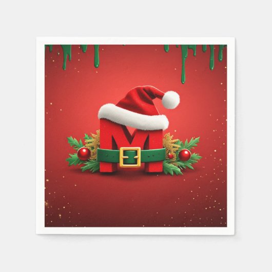 Personalisiertes Weihnachtsmonogramm M mit Weihnac Serviette (Vorderseite)