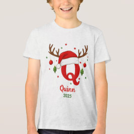 Personalisiertes Weihnachtsmonogramm Q Santa Hut Tri-Blend Shirt