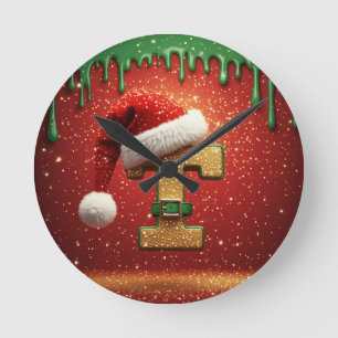 Personalisiertes Weihnachtsmonogramm T mit Santa-H Runde Wanduhr