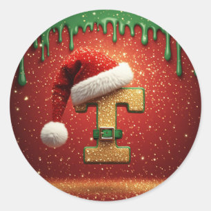 Personalisiertes Weihnachtsmonogramm T mit Santa-H Runder Aufkleber