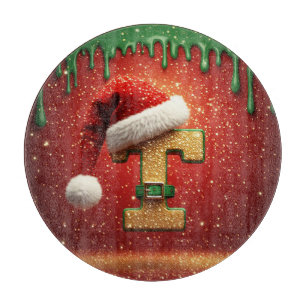 Personalisiertes Weihnachtsmonogramm T mit Santa-H Schneidebrett