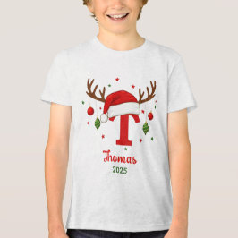 Personalisiertes Weihnachtsmonogramm T Santa Hut Tri-Blend Shirt