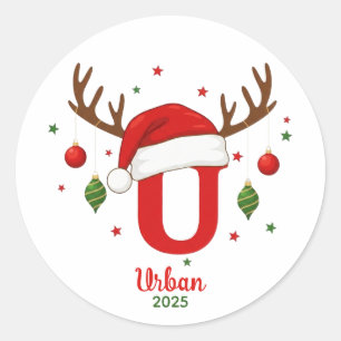 Personalisiertes Weihnachtsmonogramm U Santa Hut Runder Aufkleber