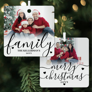 Personalisiertes Weihnachtsmotiv mit zwei Fotos au Ornament Aus Metall