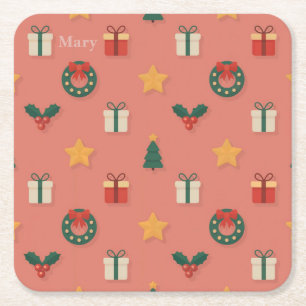 Personalisiertes Weihnachtsmuster-Untersetzer-Set Rechteckiger Pappuntersetzer