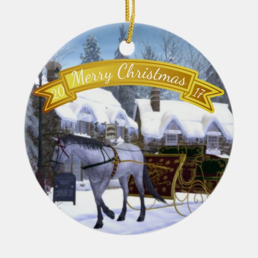 Personalisiertes Weihnachtspferd und -Sleigh Keramik Ornament (Vorne)