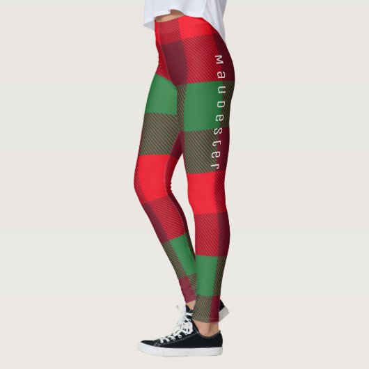 Personalisiertes Weihnachtsrot Buffalo Kariertes M Leggings (Links)