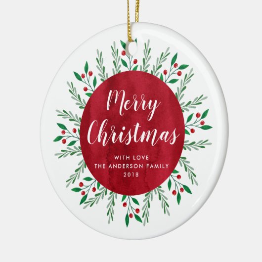 Personalisiertes Weihnachtsrot Keramik Ornament (Links)