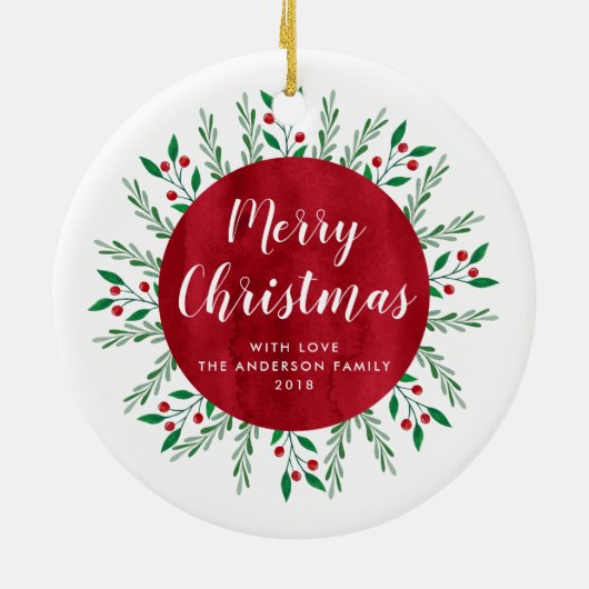 Personalisiertes Weihnachtsrot Keramik Ornament (Hinten)