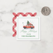 Personalisiertes Weihnachtsrotes Auto mit Baumeins Mitteilungskarte (Vorderseite/Rückseite Beispiel)