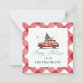 Personalisiertes Weihnachtsrotes Auto mit Baumeins Mitteilungskarte (Vorderseite)