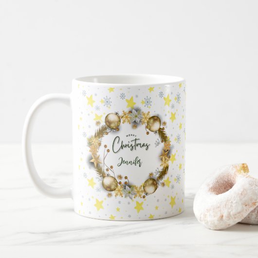 Personalisiertes Weihnachtsschreath-Gold Kaffeetasse (Mit Donut)