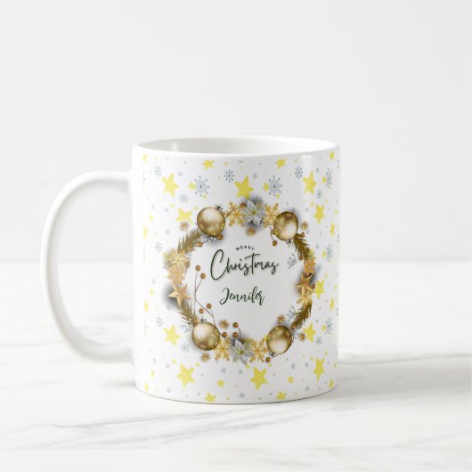 Personalisiertes Weihnachtsschreath-Gold Kaffeetasse (Links)