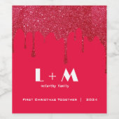 Personalisiertes Weihnachtsweinlabel - Roter Glitz Weinetikett (Einzelnes Label)