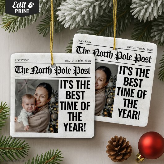 Personalisiertes Weihnachtszeitungs-Foto Keramikornament