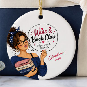 Personalisiertes Weinbuchclub-Ornament-Geschenk Keramik Ornament