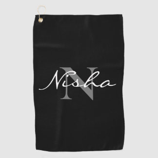 Personalisiertes Weiß Grau Monogramm Name Schwarz Golfhandtuch