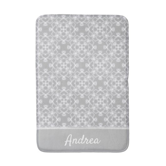 Personalisiertes weiß-graues Muster Badematte (Vorderseite Vertikal)