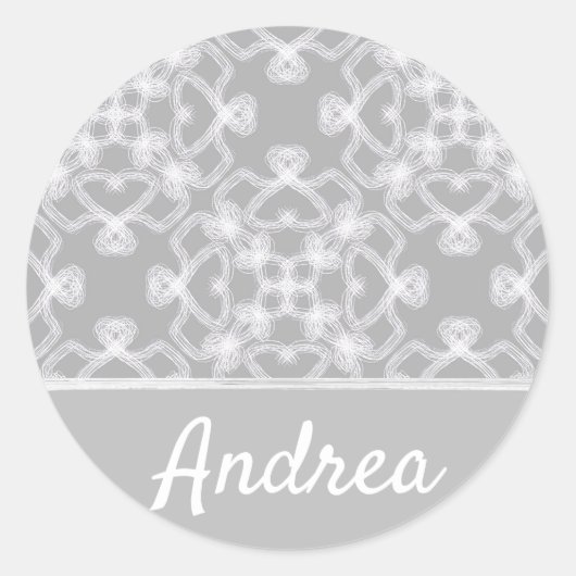 Personalisiertes weiß-graues Muster Runder Aufkleber (Vorderseite)