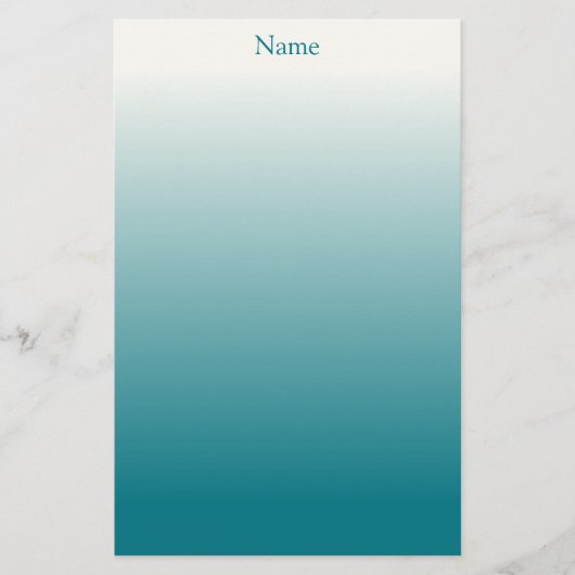 Personalisiertes Weiß und Aquamarin Ombre Briefpapier (Vorderseite)