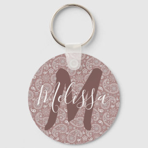 Personalisiertes Weiß und Roségold Paisley Schlüsselanhänger
