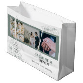 Personalisiertes weißes ästhetisches HochzeitsFoto Große Geschenktüte (Vorderseite Schrägansicht)