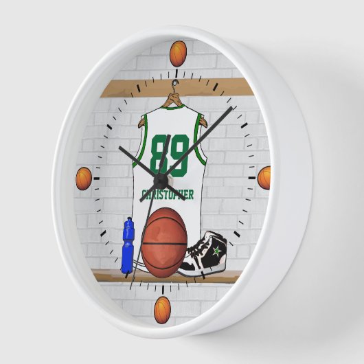 Personalisiertes weißes Basketball Jersey Wanduhr (Winkel)