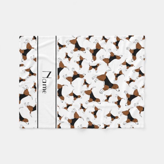 Personalisiertes weißes Beaglehundenamensmuster Fleecedecke (Vorderseite (Horizontal))