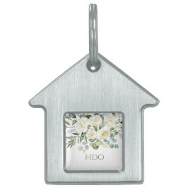Personalisiertes weißes Blumen-Hochzeits-Haustier- Tiermarke
