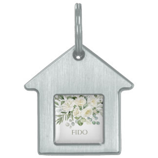 Personalisiertes weißes Blumen-Hochzeits-Haustier- Tiermarke