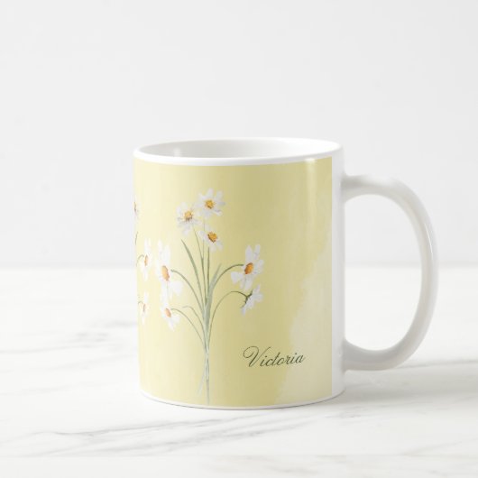 Personalisiertes Weißes Daisy Gelbblütenfarbe Kaffeetasse (Rechts)