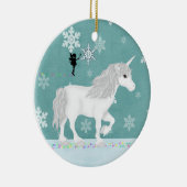 Personalisiertes Weißes Einhorn, Fairy und Schneef Keramik Ornament (Rechts)