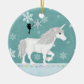 Personalisiertes Weißes Einhorn, Fairy und Schneef Keramik Ornament (Vorne)