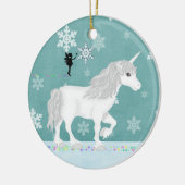 Personalisiertes Weißes Einhorn, Fairy und Schneef Keramik Ornament (Links)