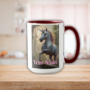 Personalisiertes Weißes Einhorn im Wald Tasse