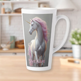 Personalisiertes Weißes Einhorn mit rosa Mane Milchtasse