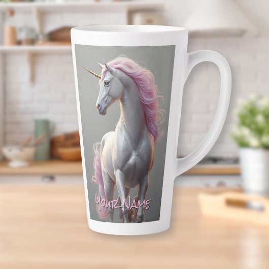 Personalisiertes Weißes Einhorn mit rosa Mane Milchtasse